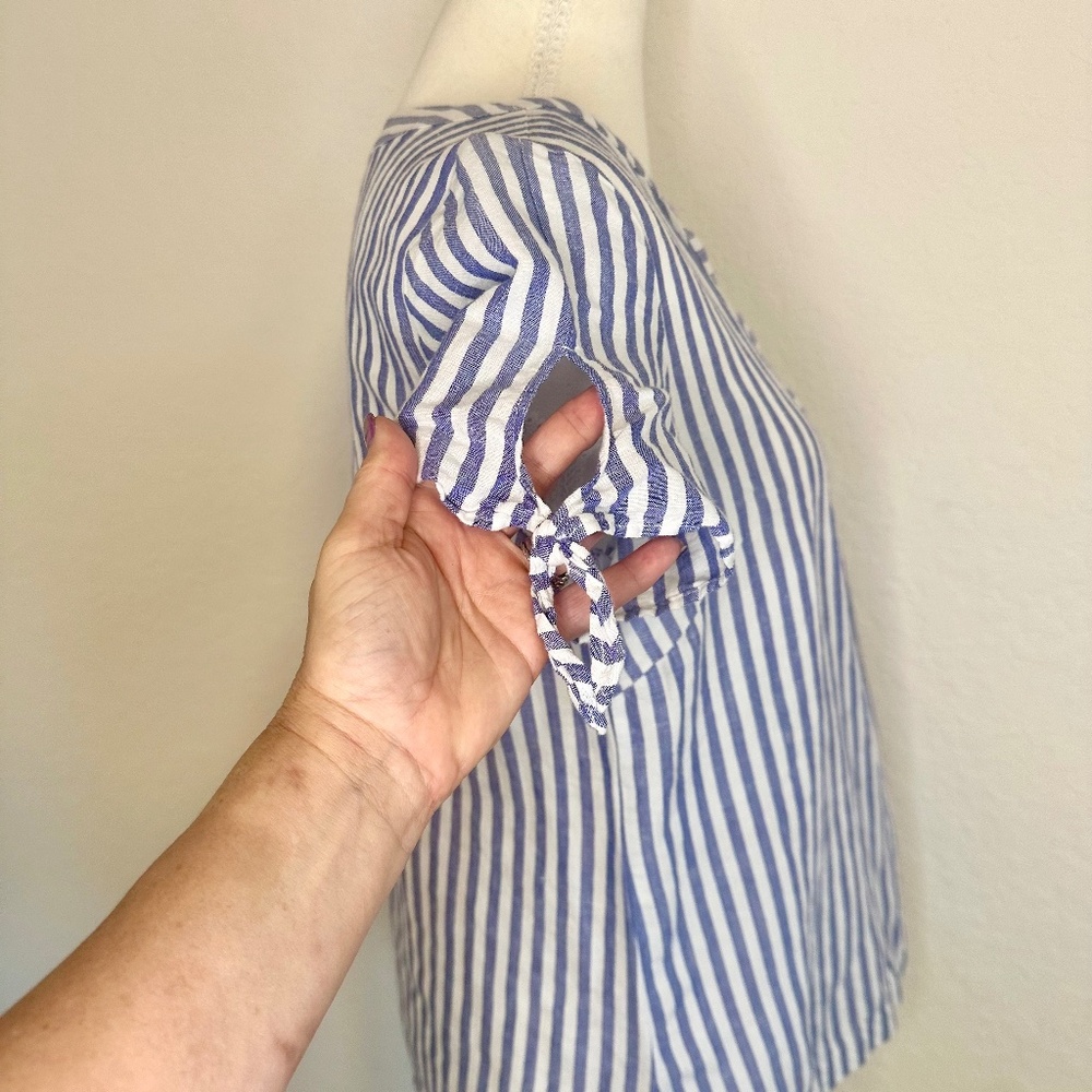 Talbots, "Sailboat Striped" Tie-Sleeve Top, Size P - Picture 5 of 11